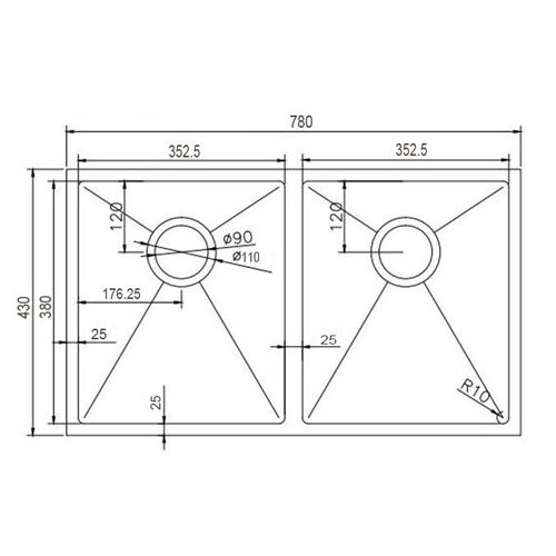 Double Bowl Handmade Kitchen Sink 7843