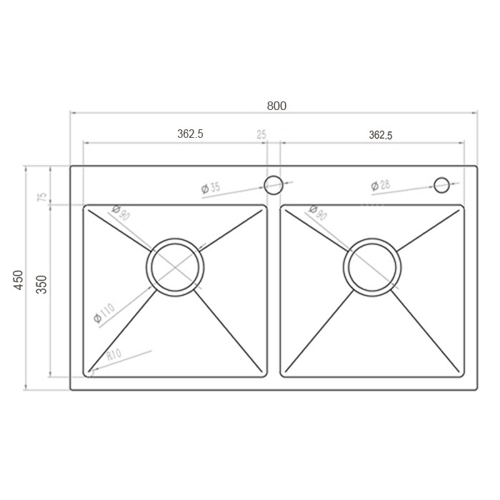 Double Bowl Handmade Kitchen Sink 8045D