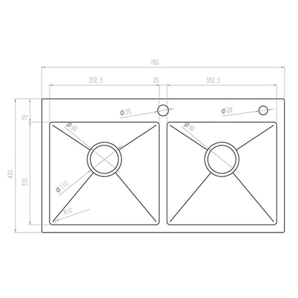 Double Bowl Handmade Kitchen Sink 7843D