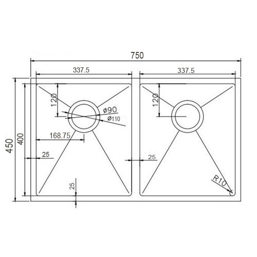 Double Bowl Handmade Kitchen Sink 7545