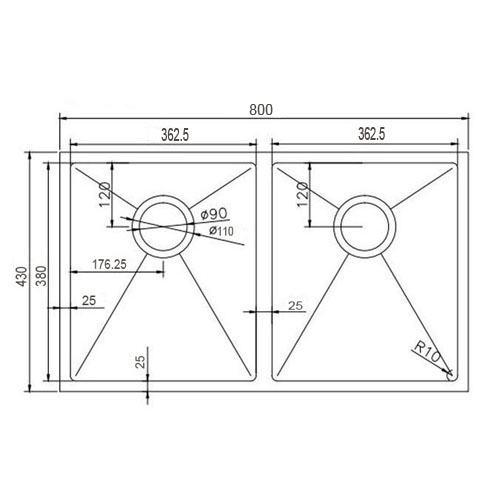 Double Bowl Handmade Kitchen Sink 8043B